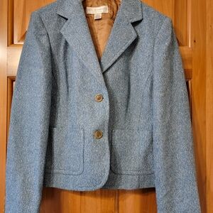 Petite Sophisticate Light Blue Tweed Blazer